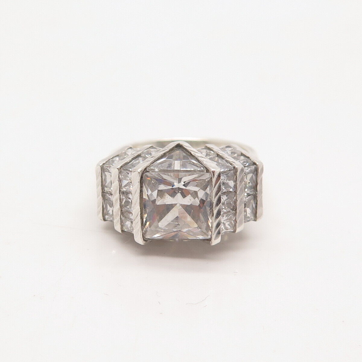925 Sterling Silver Princess-Cut C Z Ring Size 6
