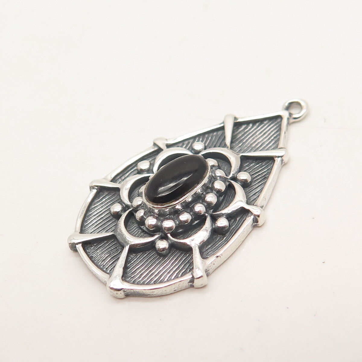 925 Sterling Silver Vintage Real Black Onyx Gemstone Pendant