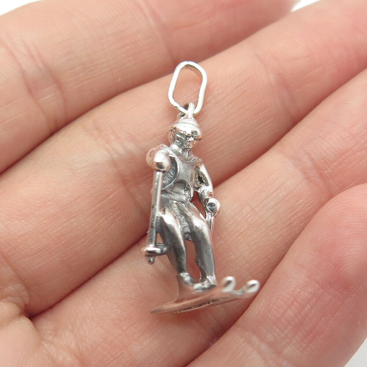 925 Sterling Silver Vintage Skier Charm Pendant