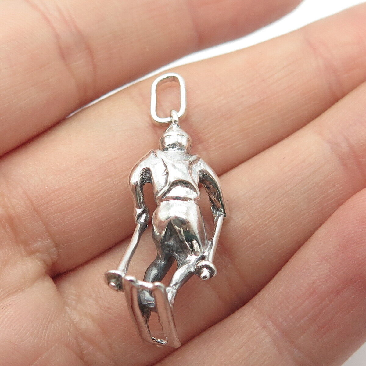 925 Sterling Silver Vintage Skier Charm Pendant