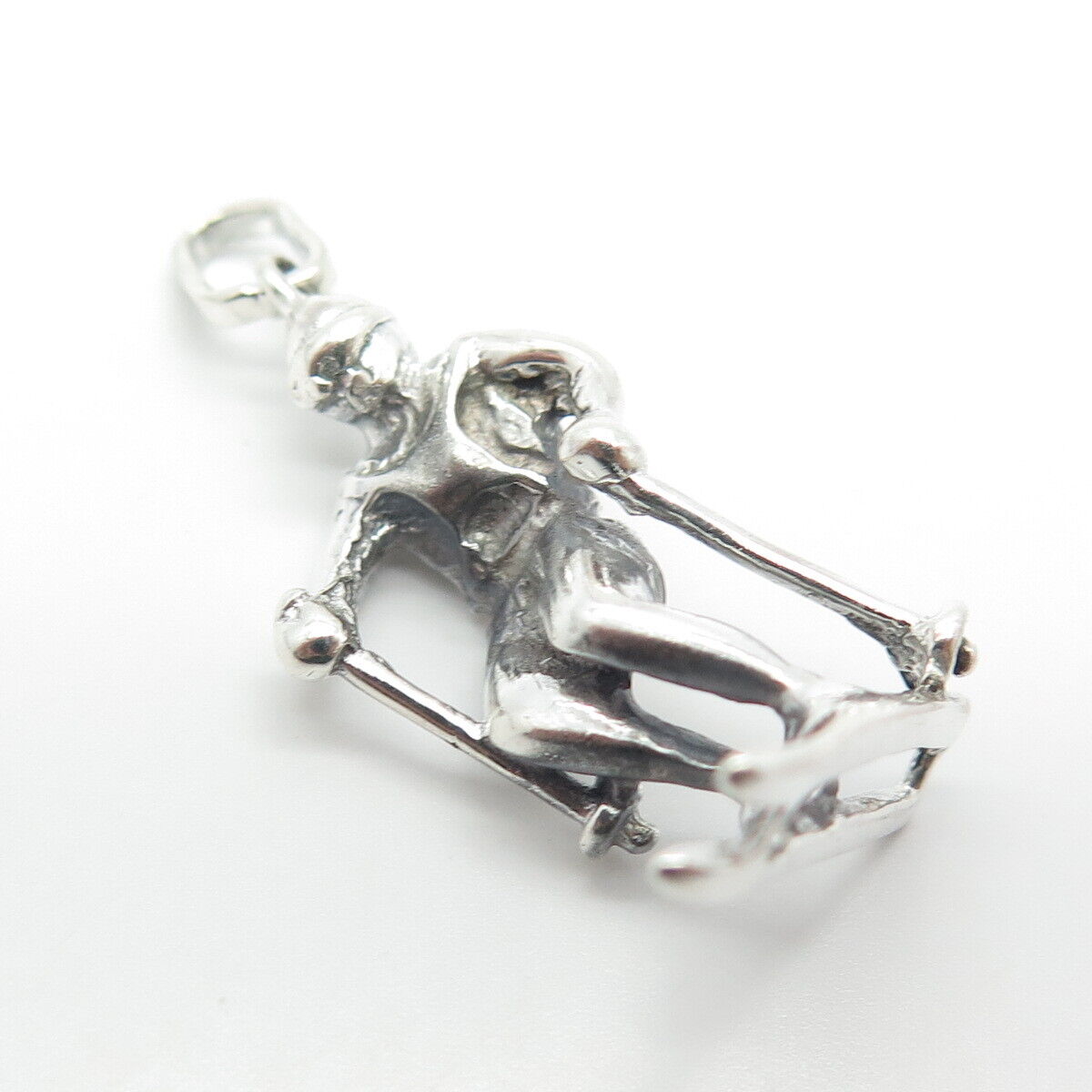 925 Sterling Silver Vintage Skier Charm Pendant