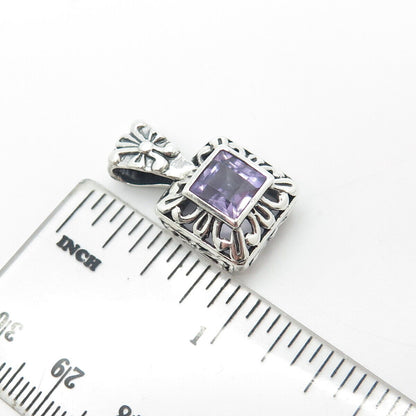 925 Sterling Silver Vintage Real Amethyst Gemstone Ornate Pendant