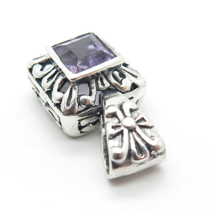 925 Sterling Silver Vintage Real Amethyst Gemstone Ornate Pendant