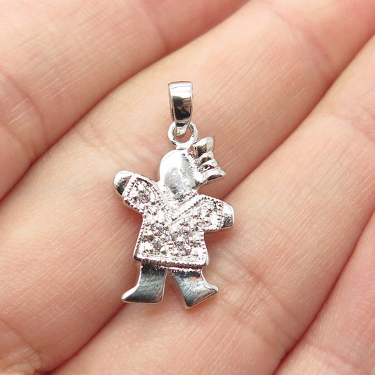 925 Sterling Silver C Z Happy Girl Charm Pendant