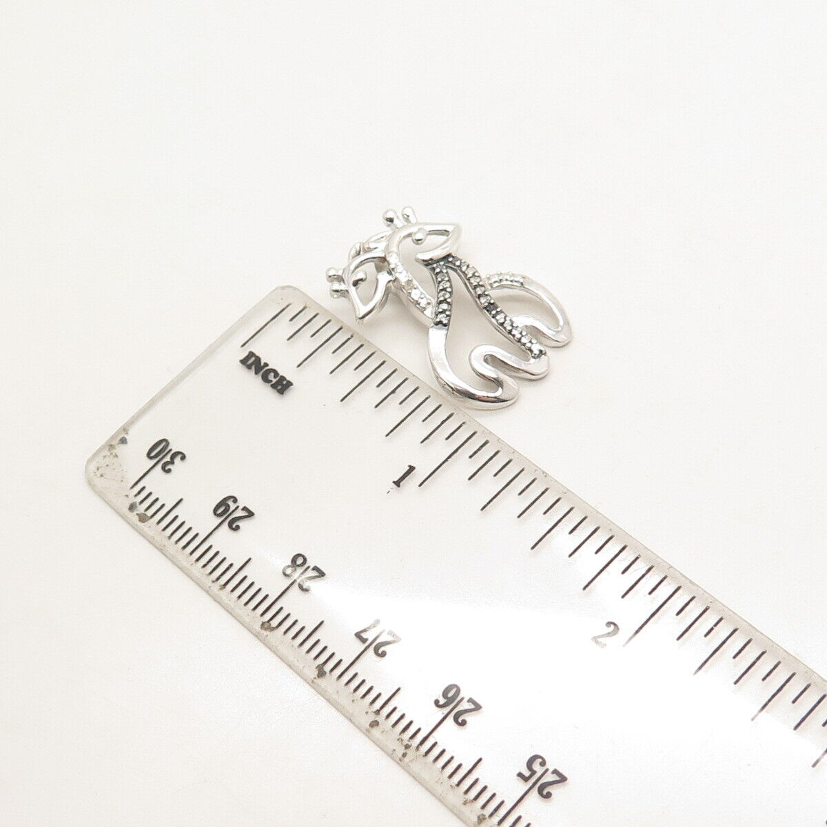 925 Sterling Silver Real White Diamond Couple of Giraffes Slide Pendant