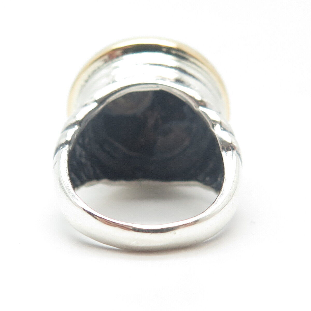 925 Sterling Silver 2-Tone Vintage Real Black Onyx Gem Round Ring Size 6