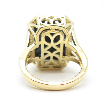 925 Sterling Silver Gold Plated Real Black Spinel Gemstone & C Z Ring Size 7.75