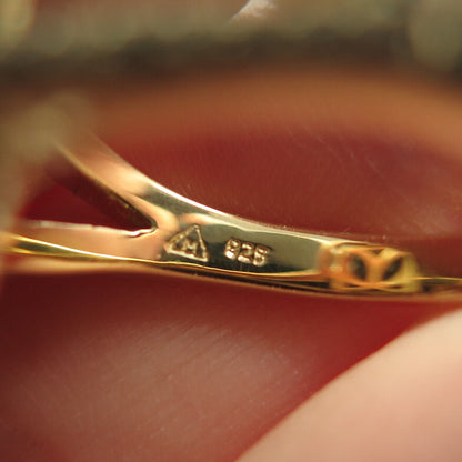 925 Sterling Silver Gold Plated Real Black Spinel Gemstone & C Z Ring Size 7.75