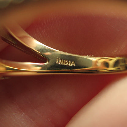 925 Sterling Silver Gold Plated Real Black Spinel Gemstone & C Z Ring Size 7.75