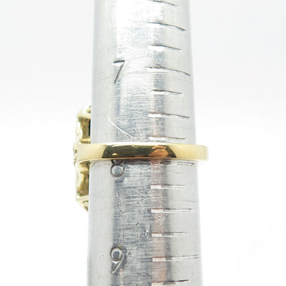 925 Sterling Silver Gold Plated Real Black Spinel Gemstone & C Z Ring Size 7.75