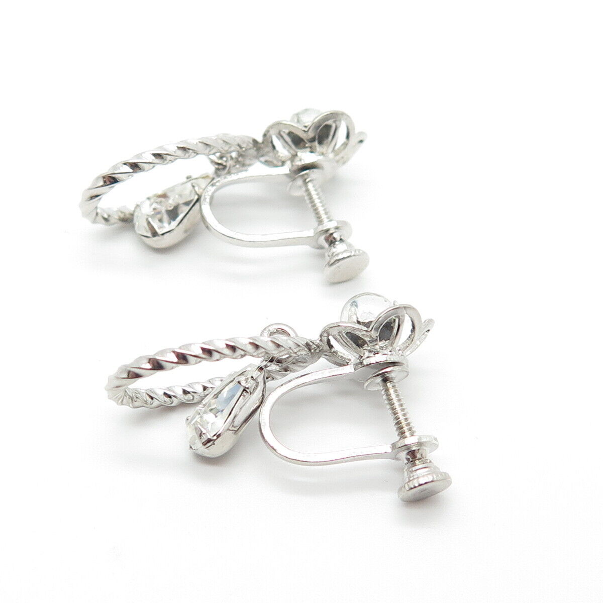 925 Sterling Silver Vintage Rhinestone & Glass Screw Back Earrings