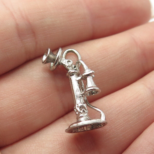 925 Sterling Silver Vintage Retro Candlestick Phone Charm Pendant