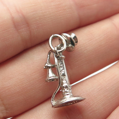 925 Sterling Silver Vintage Retro Candlestick Phone Charm Pendant