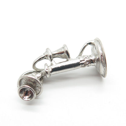 925 Sterling Silver Vintage Retro Candlestick Phone Charm Pendant