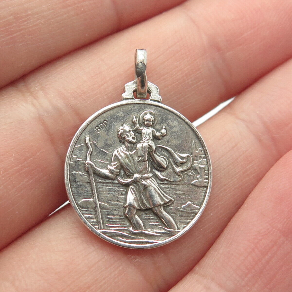 800 Silver Vintage Paulus VI Pont. Max & St. Christopher Religious Pendant