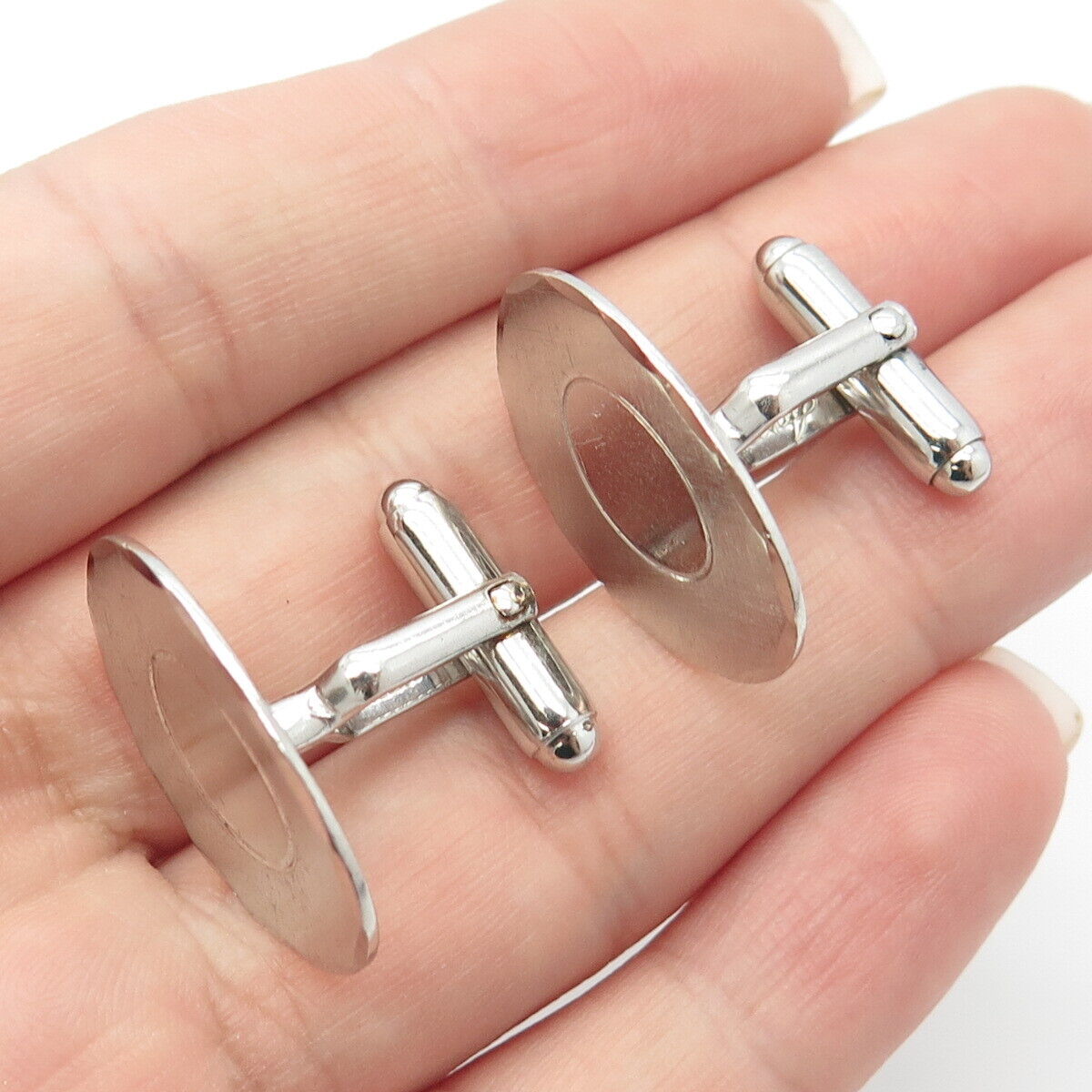 925 Sterling Silver Vintage Anson Oval Cufflinks