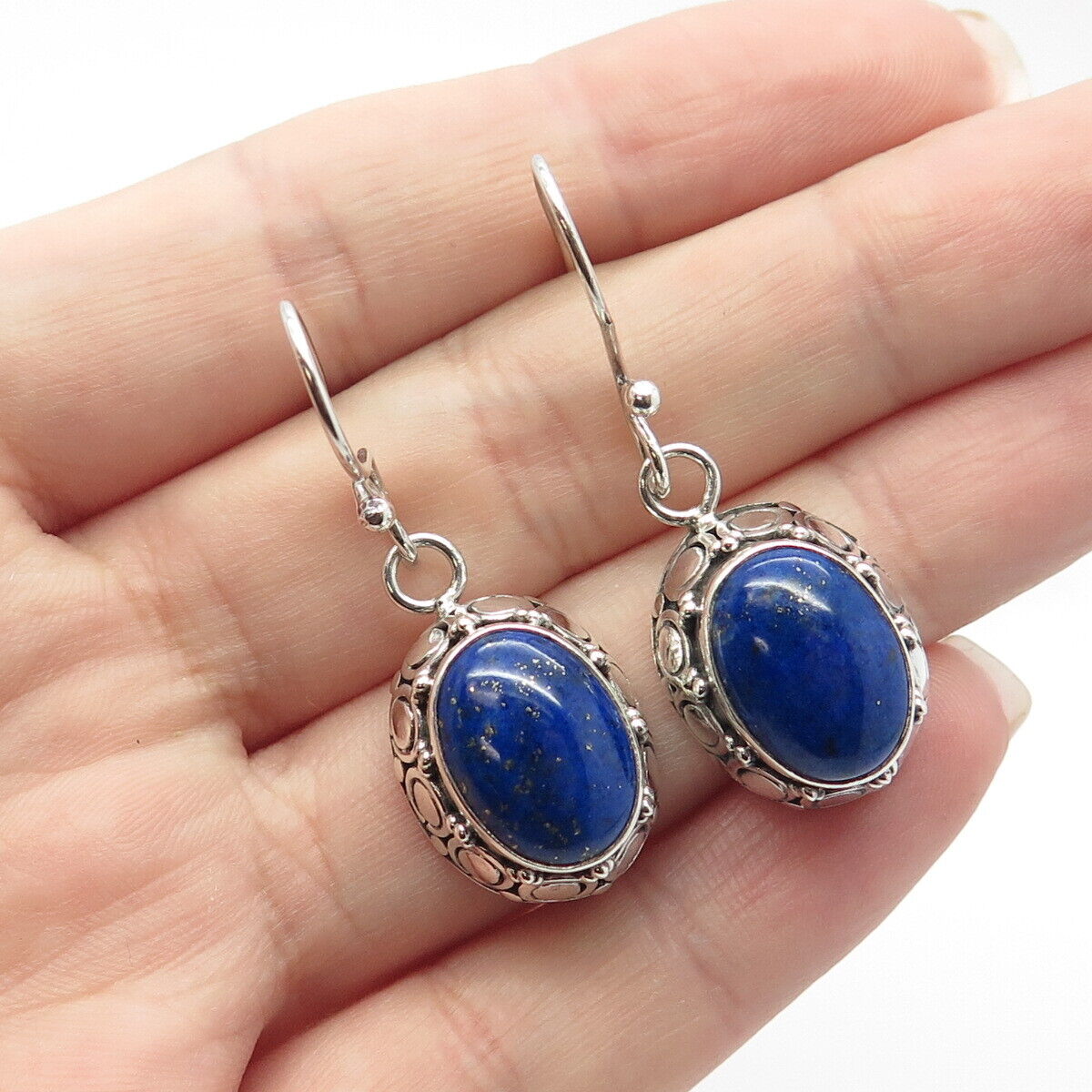 925 Sterling Silver Vintage Suarti Bali Lapis Lazuli Gemstone Dangling Earrings