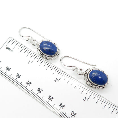 925 Sterling Silver Vintage Suarti Bali Lapis Lazuli Gemstone Dangling Earrings