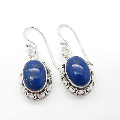 925 Sterling Silver Vintage Suarti Bali Lapis Lazuli Gemstone Dangling Earrings