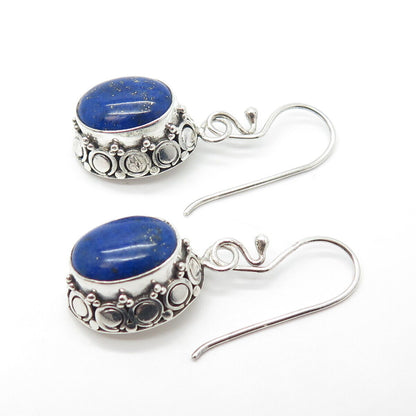 925 Sterling Silver Vintage Suarti Bali Lapis Lazuli Gemstone Dangling Earrings