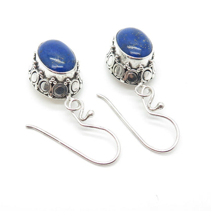 925 Sterling Silver Vintage Suarti Bali Lapis Lazuli Gemstone Dangling Earrings