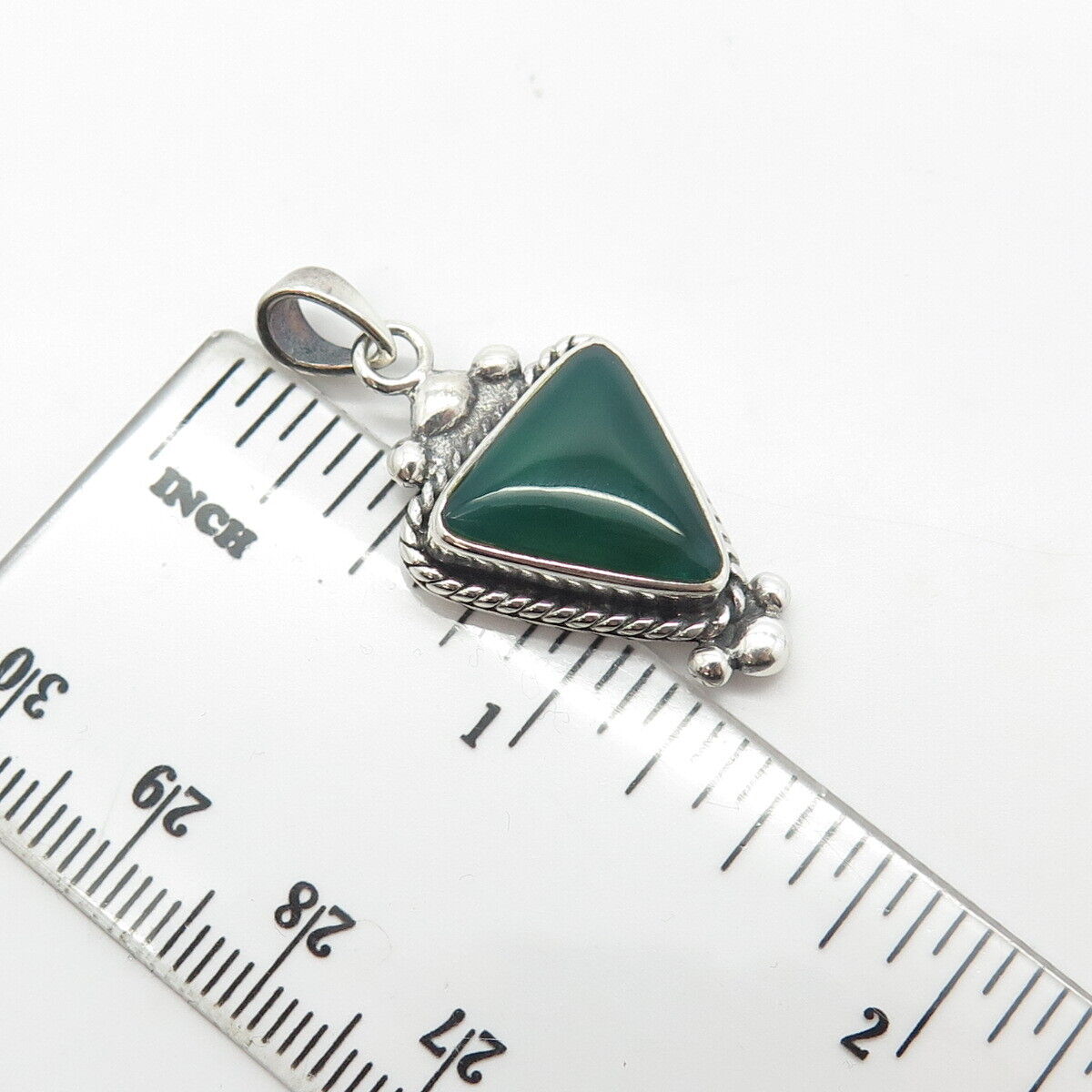 925 Sterling Silver Vintage Real Green Chalcedony Gemstone Pendant