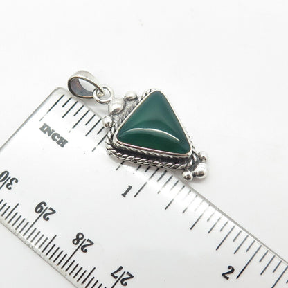 925 Sterling Silver Vintage Real Green Chalcedony Gemstone Pendant