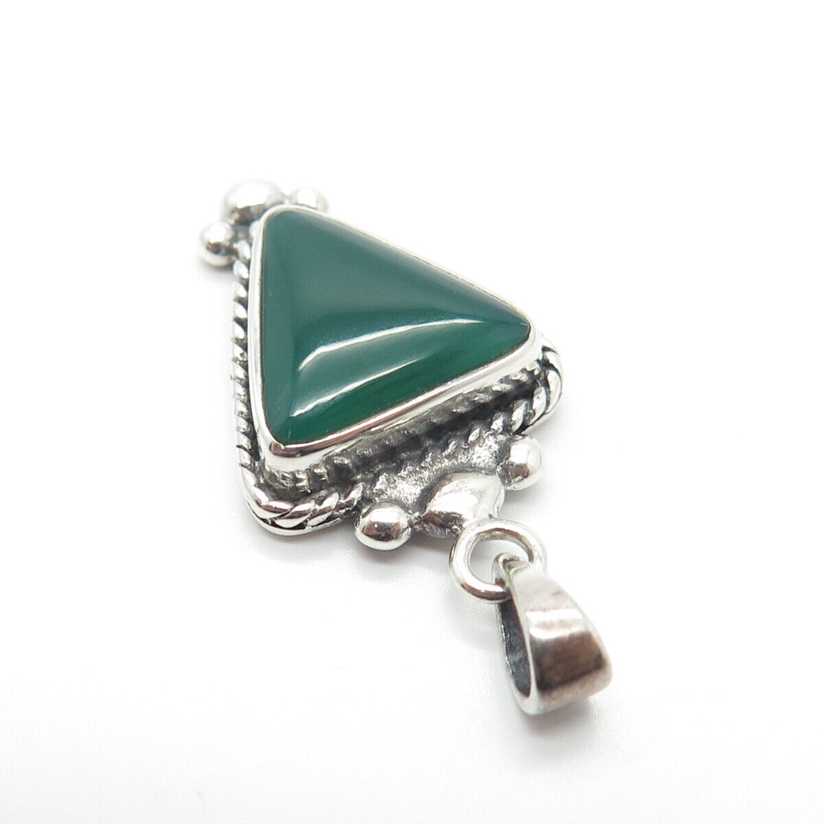 925 Sterling Silver Vintage Real Green Chalcedony Gemstone Pendant