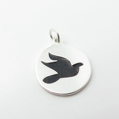 925 Sterling Silver Vintage Enamel Flying Bird Charm Pendant