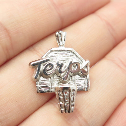 925 Sterling Silver Vintage "Terps" Basketball Basket Pendant