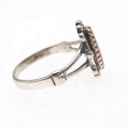 925 Sterling Silver Vintage Real Mother-of-Pearl Oxidized Ring Size 5.5