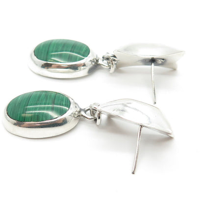 925 Sterling Silver Vintage Mexico Real Malachite Gemstone Dangling Earrings