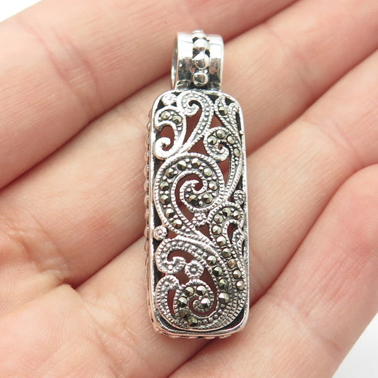 925 Sterling Silver Vintage Real Marcasite Gemstone Ornate Pendant