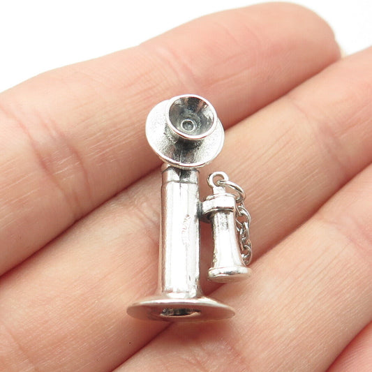 925 Sterling Silver Vintage Retro Candlestick Phone Charm Pendant