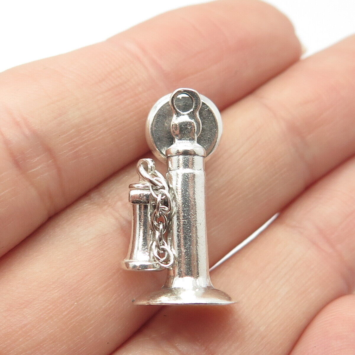 925 Sterling Silver Vintage Retro Candlestick Phone Charm Pendant