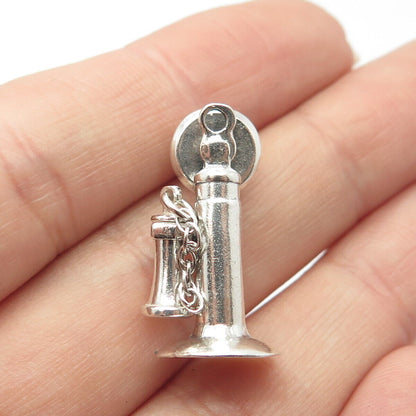 925 Sterling Silver Vintage Retro Candlestick Phone Charm Pendant