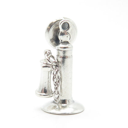 925 Sterling Silver Vintage Retro Candlestick Phone Charm Pendant