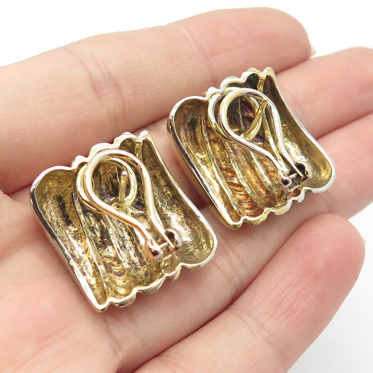 925 Sterling Silver Vintage 2-Tone Braided Earrings