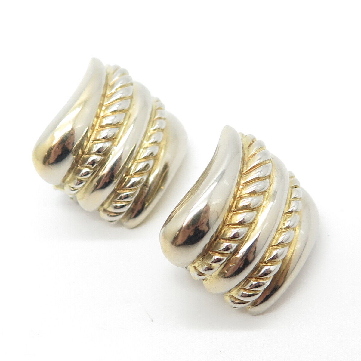 925 Sterling Silver Vintage 2-Tone Braided Earrings