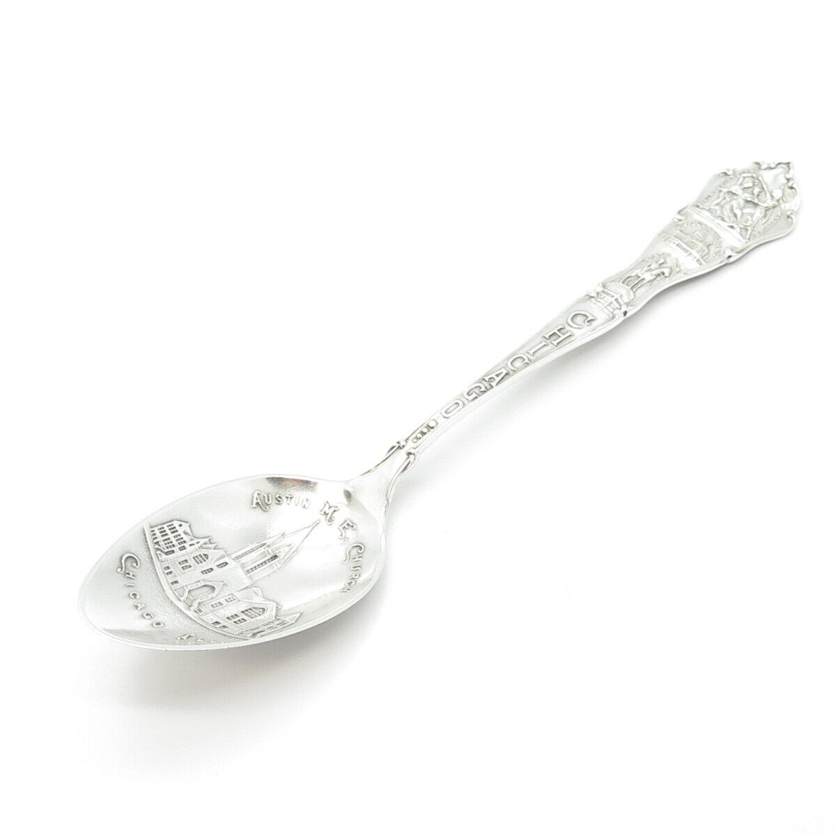 925 Sterling Silver Antique "Austin M. E. Church Chicago" States & Cities Spoon