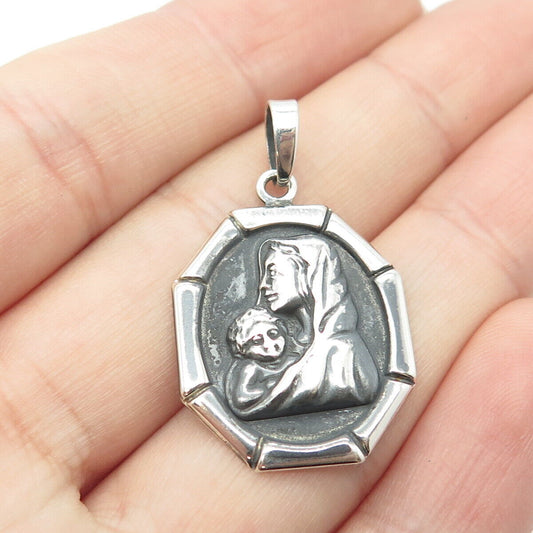 925 Sterling Silver Vintage Mother & Child Religious Pendant