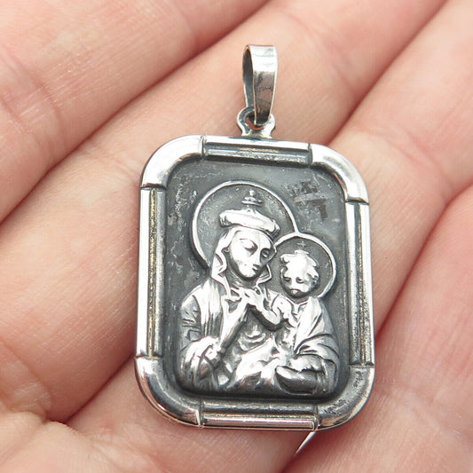 925 Sterling Silver Vintage Mother & Baby Jesus Religious Pendant