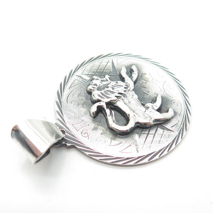 925 Sterling Silver Vintage Lion / Leo Zodiac Sign Pendant