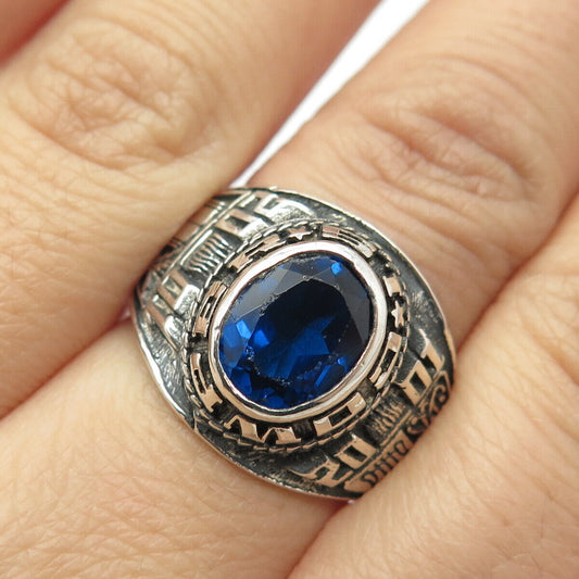 925 Sterling Silver Vintage Reed 2001 Lab Sapphire Cowper School Ring Size 7.75