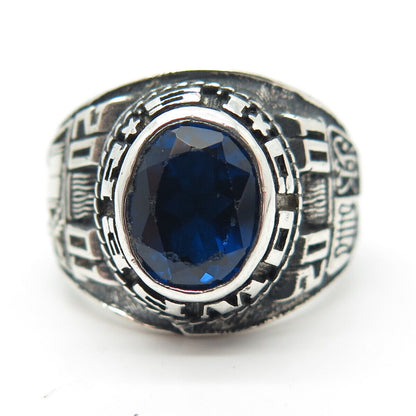 925 Sterling Silver Vintage Reed 2001 Lab Sapphire Cowper School Ring Size 7.75