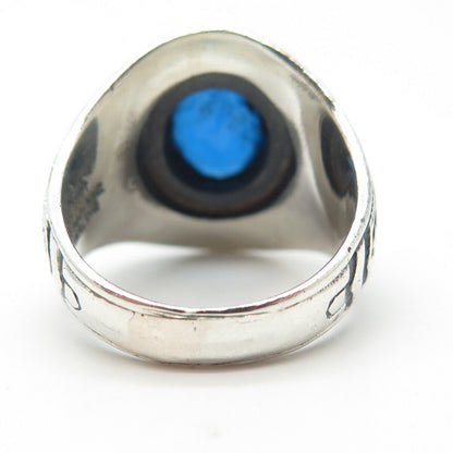 925 Sterling Silver Vintage Reed & Co 1975 Lab Sapphire School Ring Size 8.25