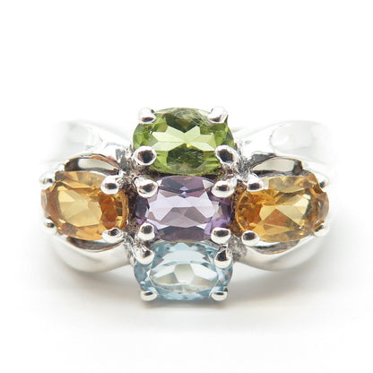 925 Sterling Silver Vintage Amethyst Citrine Peridot Topaz Gem Ring Size 8.25