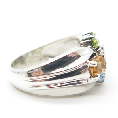 925 Sterling Silver Vintage Amethyst Citrine Peridot Topaz Gem Ring Size 8.25