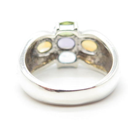 925 Sterling Silver Vintage Amethyst Citrine Peridot Topaz Gem Ring Size 8.25