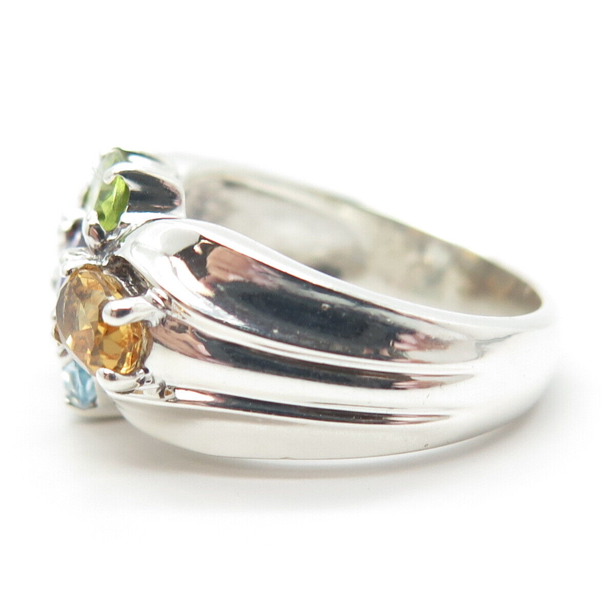 925 Sterling Silver Vintage Amethyst Citrine Peridot Topaz Gem Ring Size 8.25